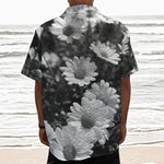 Monochrome Daisy Flower Print Textured Short Sleeve Shirt