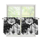 Monochrome Daisy Flower Print Tier Curtains