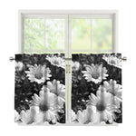 Monochrome Daisy Flower Print Tier Curtains