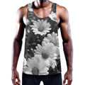 Monochrome Daisy Flower Print Men's Workout Tank Top