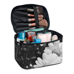 Monochrome Daisy Flower Print Travel Makeup Bag