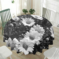 Monochrome Daisy Flower Print Waterproof Round Tablecloth