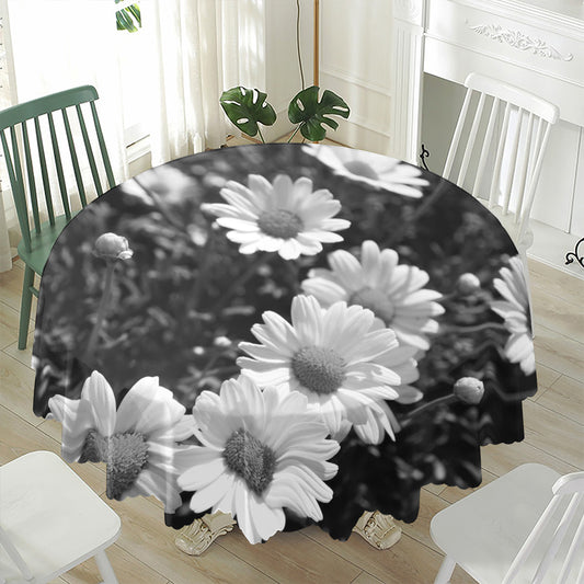 Monochrome Daisy Flower Print Waterproof Round Tablecloth
