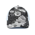 Monochrome Daisy Flower Print White Mesh Trucker Hat