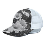 Monochrome Daisy Flower Print White Mesh Trucker Cap