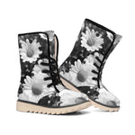 Monochrome Daisy Flower Print Winter Boots
