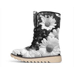 Monochrome Daisy Flower Print Winter Boots