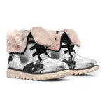 Monochrome Daisy Flower Print Winter Boots