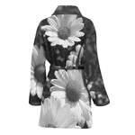 Monochrome Daisy Flower Print Women's Bathrobe
