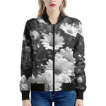 Monochrome Daisy Flower Print Women's Bomber Jacket