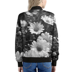 Monochrome Daisy Flower Print Women's Bomber Jacket