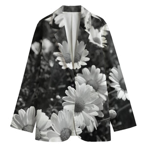 Monochrome Daisy Flower Print Women's Cotton Blazer