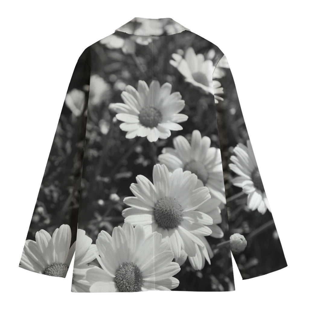 Monochrome Daisy Flower Print Women's Cotton Blazer