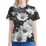 Monochrome Daisy Flower Print Women's Polo Shirt