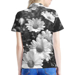 Monochrome Daisy Flower Print Women's Polo Shirt