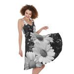 Monochrome Daisy Flower Print Women's Sleeveless Dress