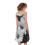 Monochrome Daisy Flower Print Women's Sleeveless Dress
