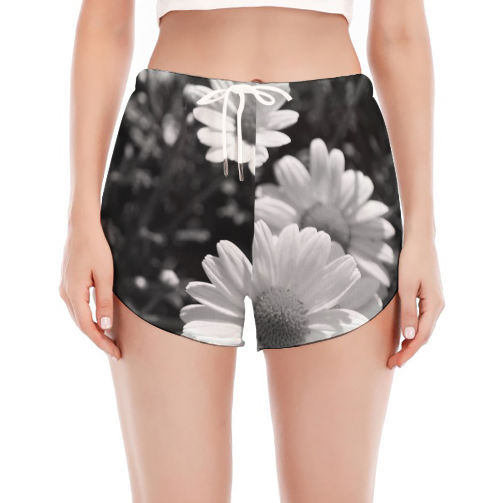Monochrome Daisy Flower Print Women's Split Running Shorts