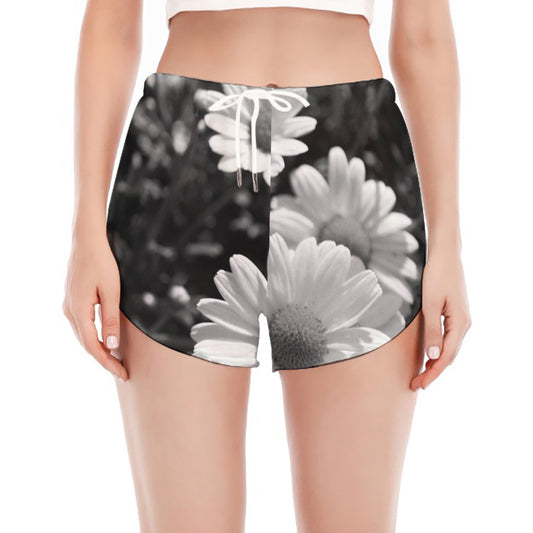 Monochrome Daisy Flower Print Women's Split Running Shorts