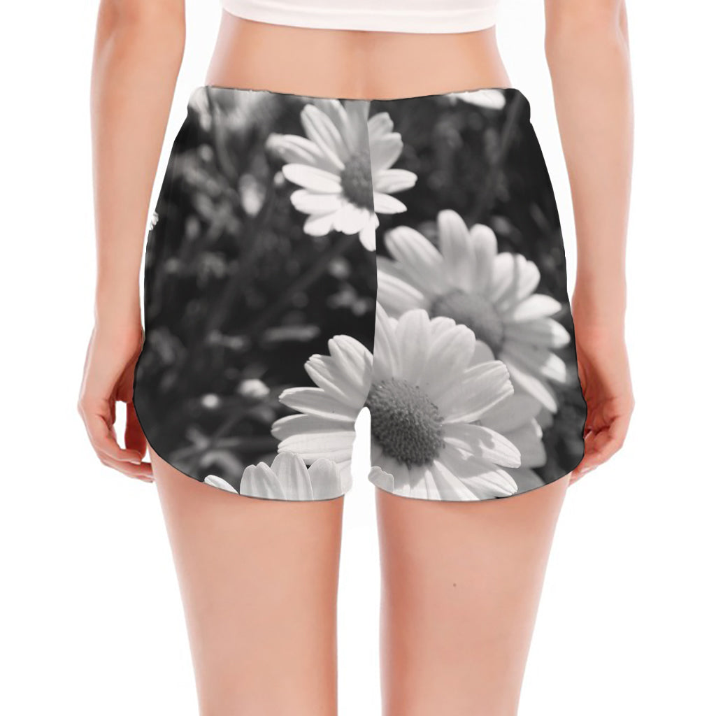 Monochrome Daisy Flower Print Women's Split Running Shorts