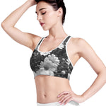 Monochrome Daisy Flower Print Women's Sports Bra