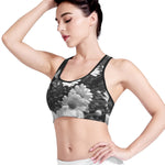 Monochrome Daisy Flower Print Women's Sports Bra