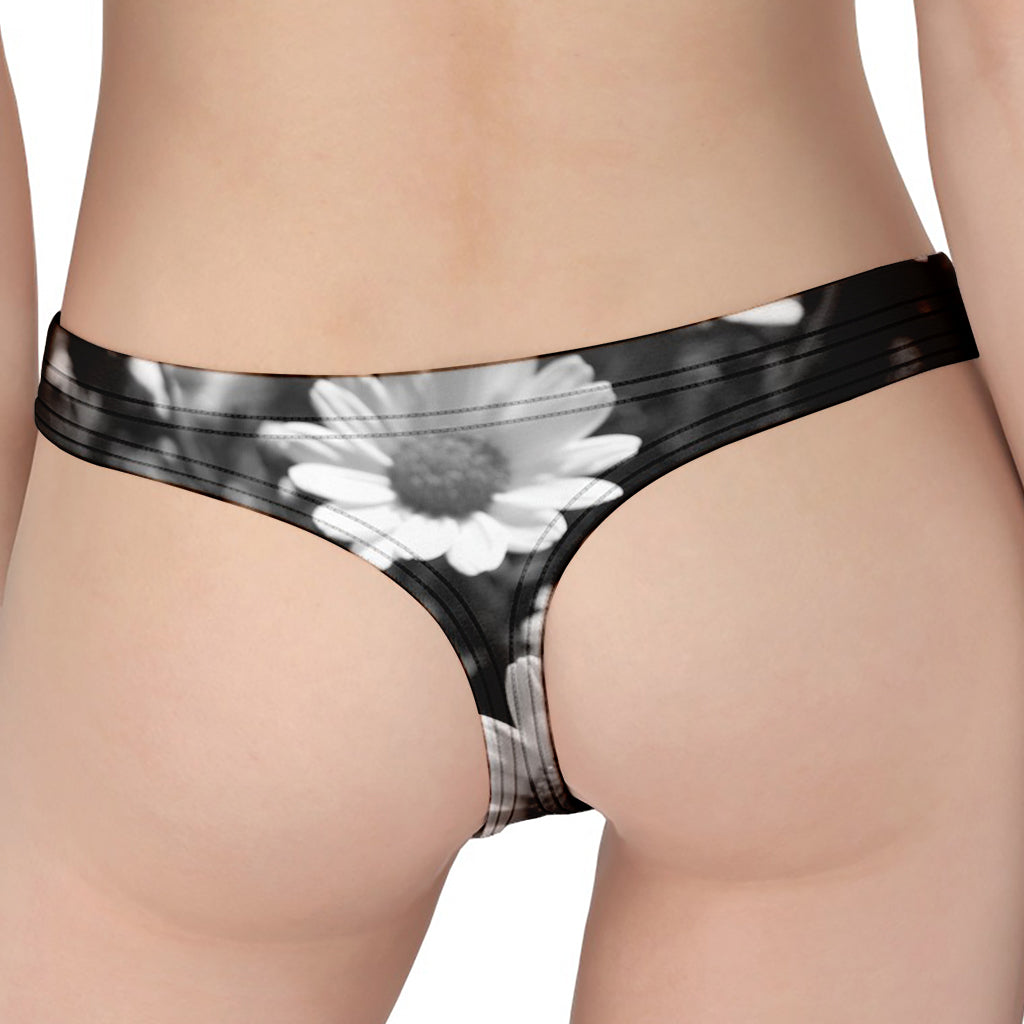 Monochrome Daisy Flower Print Women's Thong