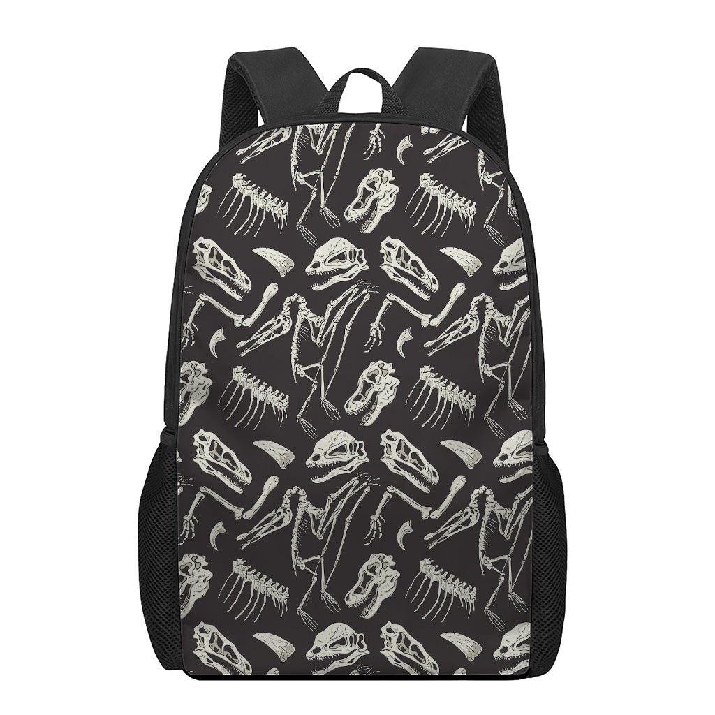 Monochrome Dinosaur Fossil Pattern Print 17 Inch Backpack