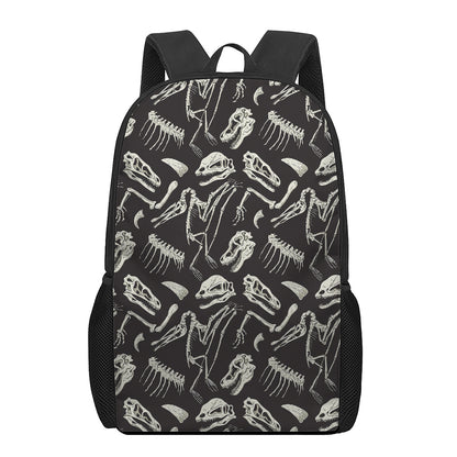 Monochrome Dinosaur Fossil Pattern Print 17 Inch Backpack