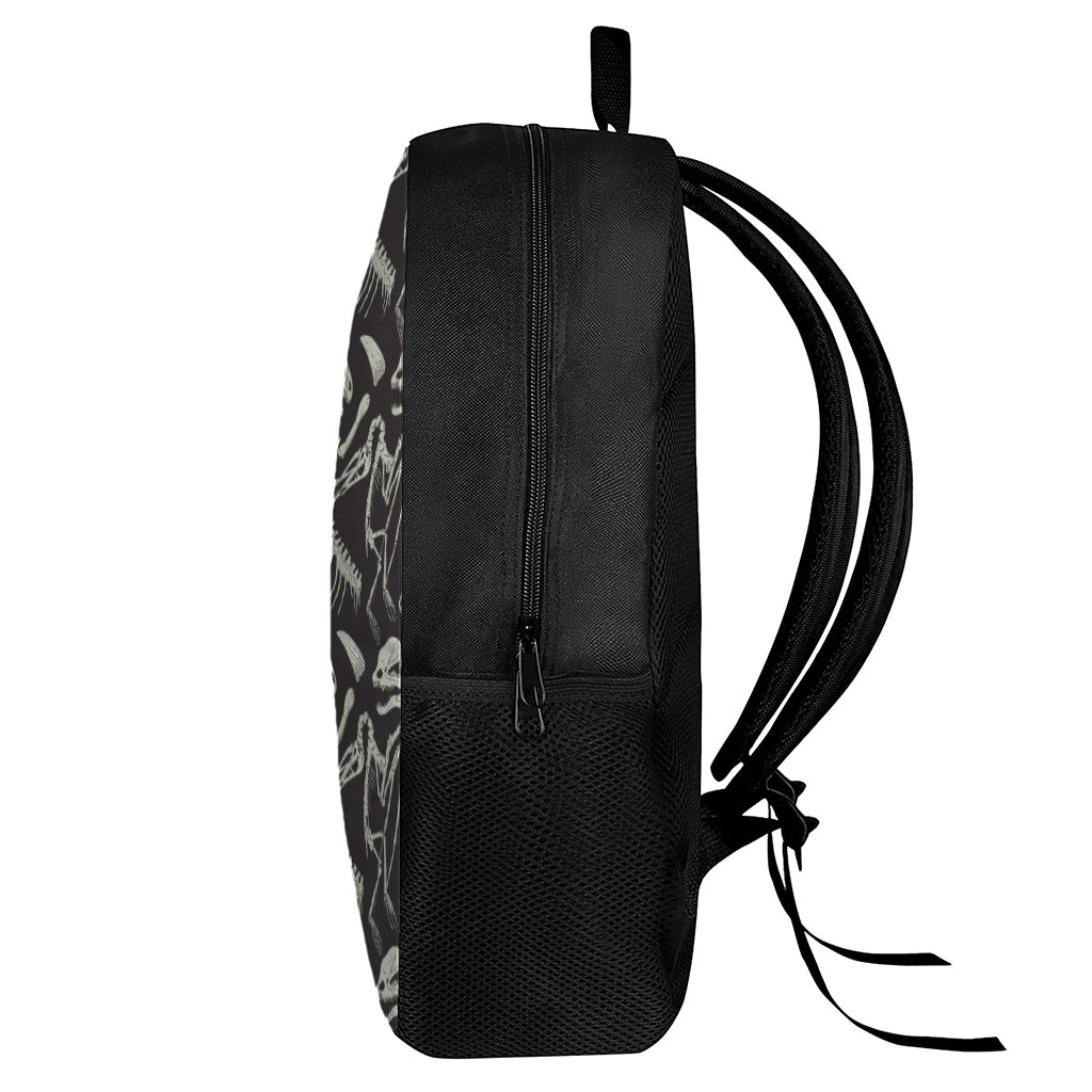 Monochrome Dinosaur Fossil Pattern Print 17 Inch Backpack