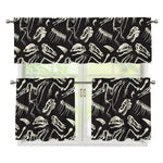 Monochrome Dinosaur Fossil Pattern Print 3 Piece Kitchen Curtains