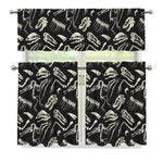 Monochrome Dinosaur Fossil Pattern Print 3 Piece Kitchen Curtains