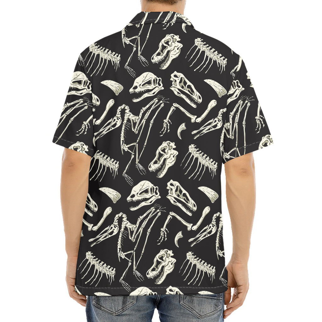 Monochrome Dinosaur Fossil Pattern Print Aloha Shirt