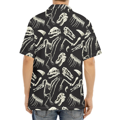 Monochrome Dinosaur Fossil Pattern Print Aloha Shirt