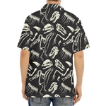 Monochrome Dinosaur Fossil Pattern Print Aloha Shirt