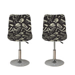 Monochrome Dinosaur Fossil Pattern Print Bar Stool Covers