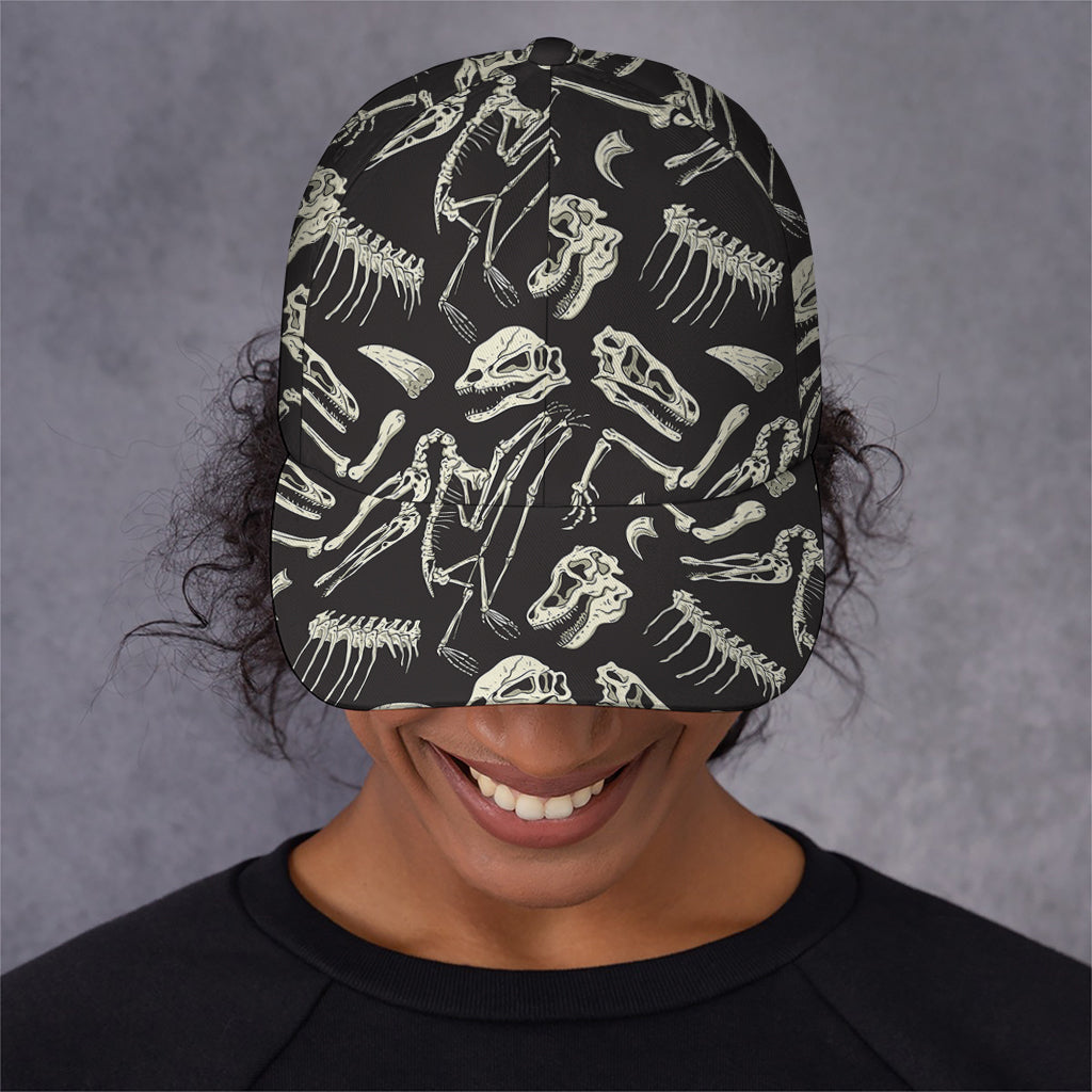 Monochrome Dinosaur Fossil Pattern Print Baseball Cap
