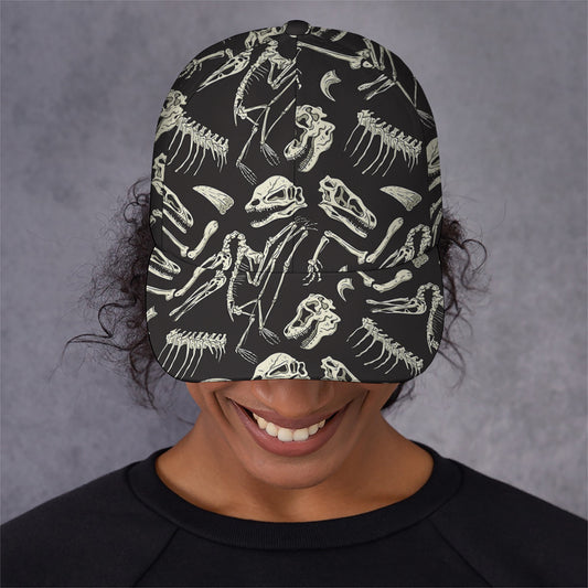 Monochrome Dinosaur Fossil Pattern Print Baseball Cap