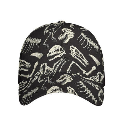 Monochrome Dinosaur Fossil Pattern Print Baseball Cap