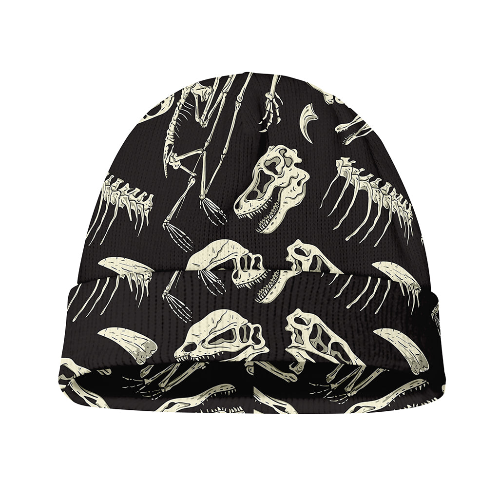 Monochrome Dinosaur Fossil Pattern Print Beanie