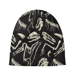 Monochrome Dinosaur Fossil Pattern Print Beanie