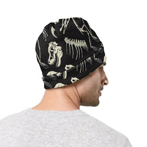 Monochrome Dinosaur Fossil Pattern Print Beanie