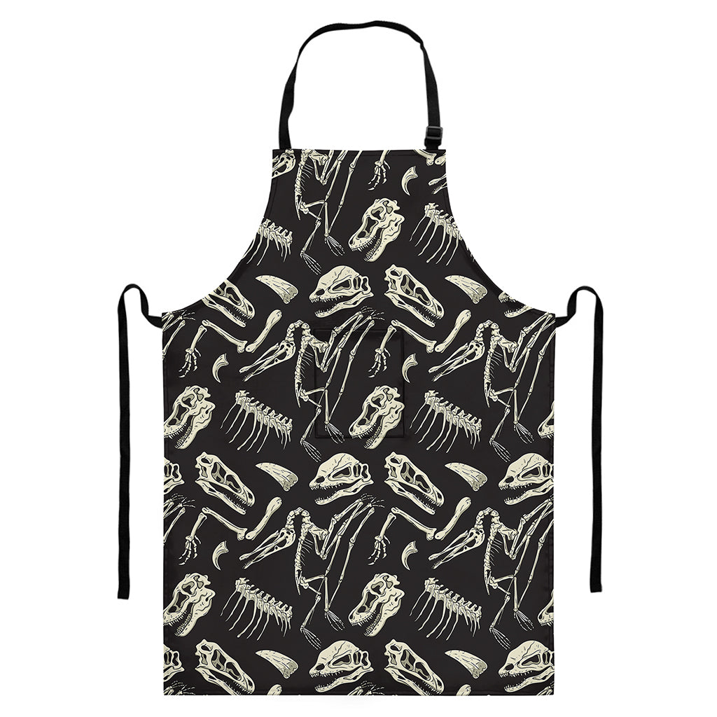 Monochrome Dinosaur Fossil Pattern Print Bib Apron With Pocket