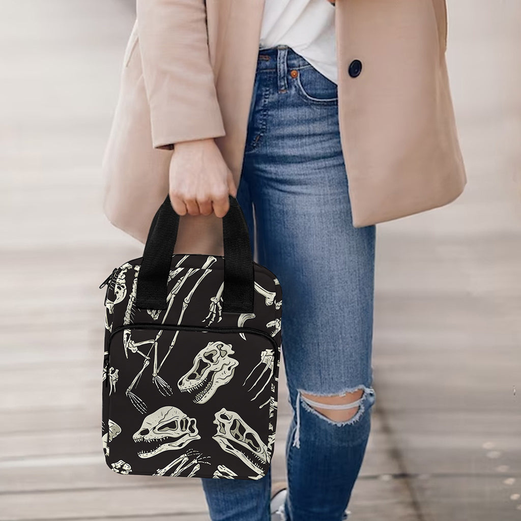 Monochrome Dinosaur Fossil Pattern Print Bible Tote Bag