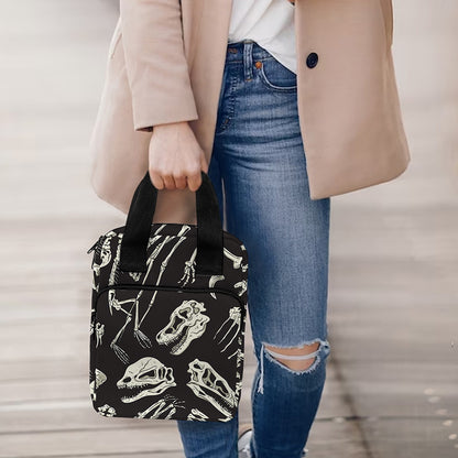 Monochrome Dinosaur Fossil Pattern Print Bible Tote Bag