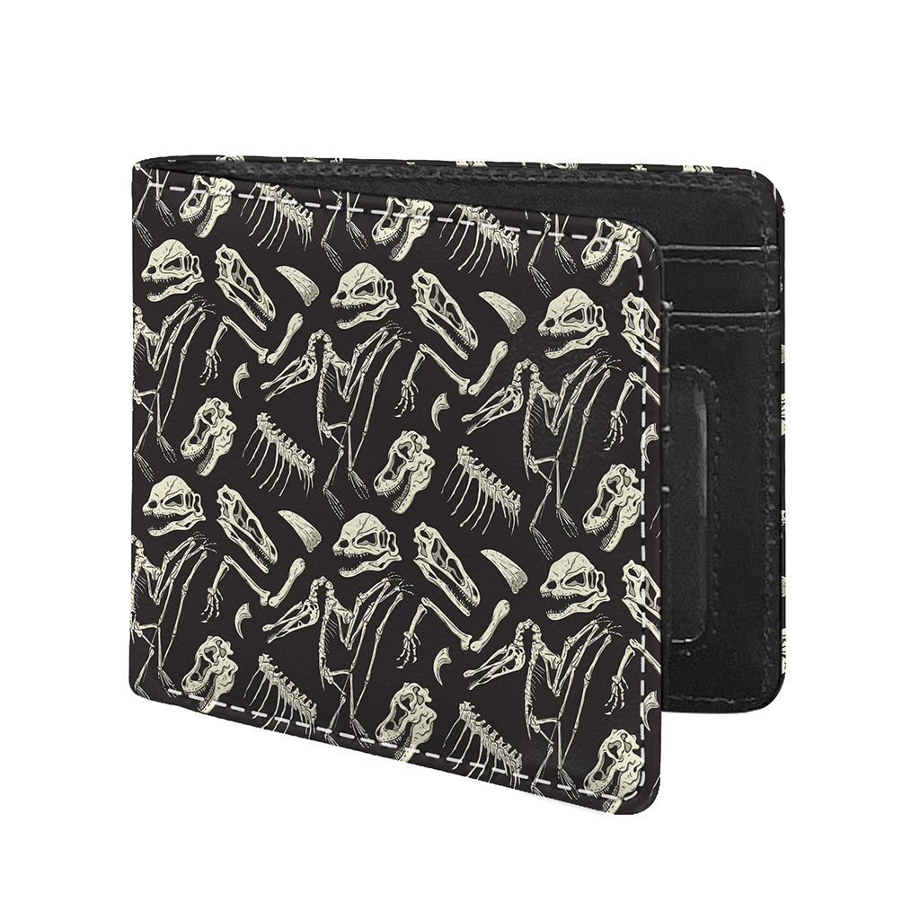 Monochrome Dinosaur Fossil Pattern Print Bifold Wallet