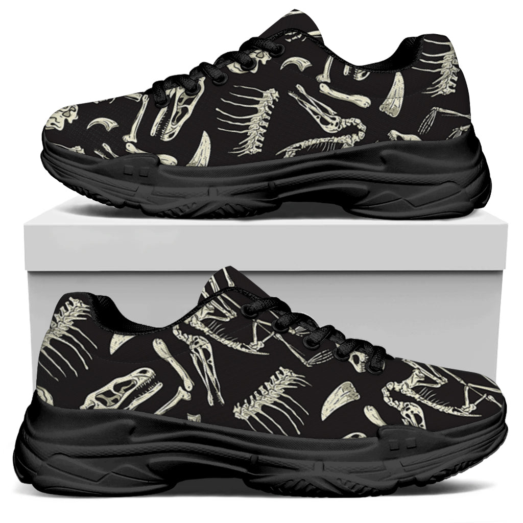 Monochrome Dinosaur Fossil Pattern Print Black Chunky Shoes