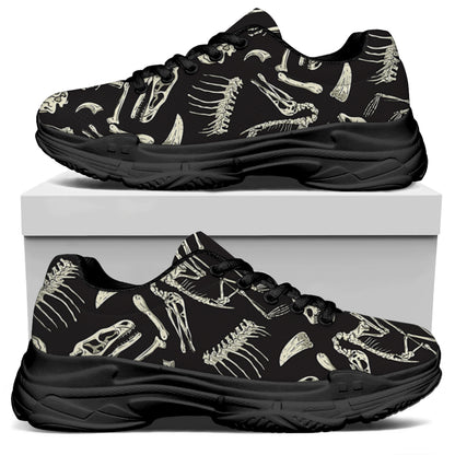 Monochrome Dinosaur Fossil Pattern Print Black Chunky Shoes