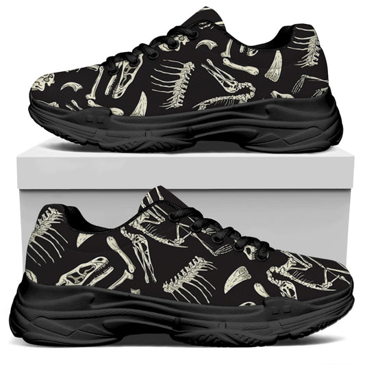 Monochrome Dinosaur Fossil Pattern Print Black Chunky Shoes