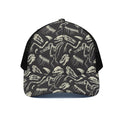 Monochrome Dinosaur Fossil Pattern Print Black Mesh Trucker Hat